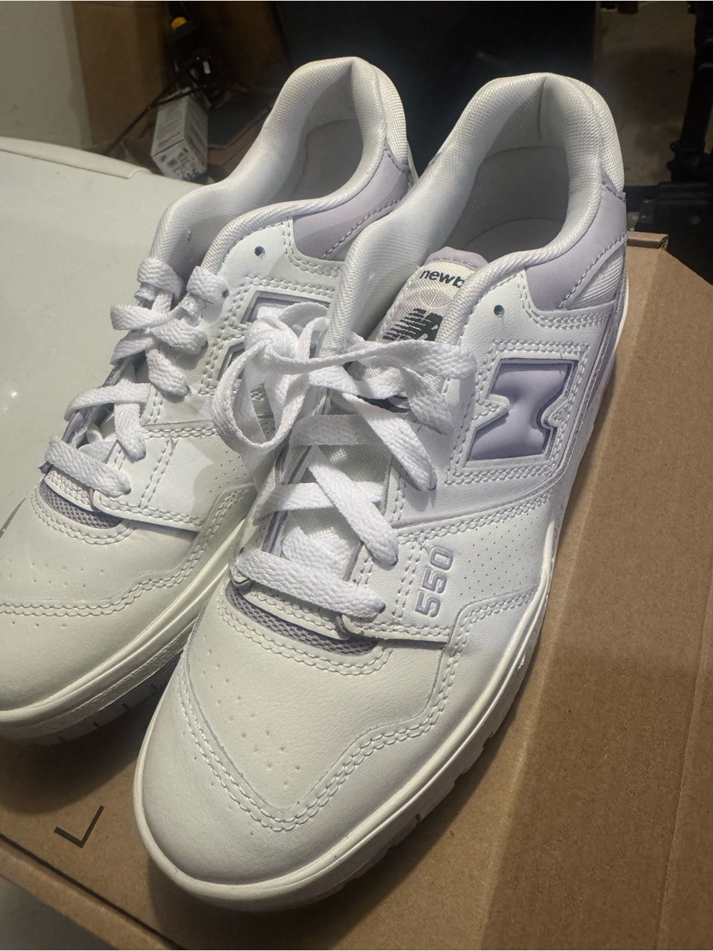 New Balance White Sneakers with Light Lavender Accents
